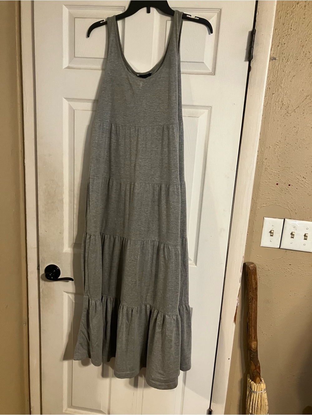 Women’s Gray Tiered Cotton Maxi Dress - Sleeveless Size Medium
